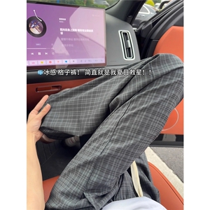 美式复古格子裤男女夏季休闲裤子垂感直筒裤X91-P42图片