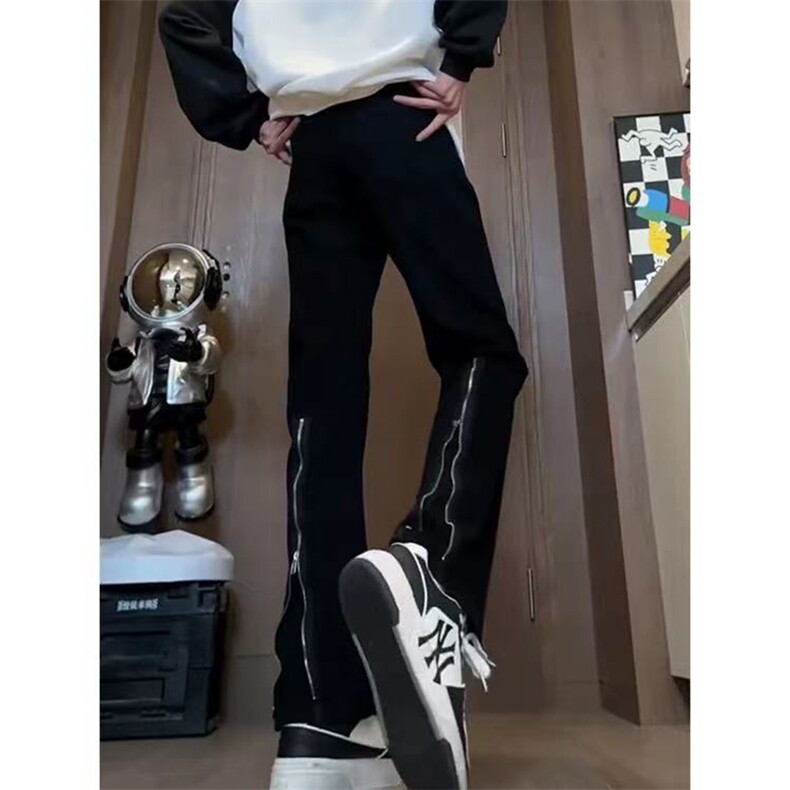 网图有货黑色拉链开衩微喇牛仔裤男女美式显瘦弯刀裤A1299-P33,男装牛仔裤,星座1505