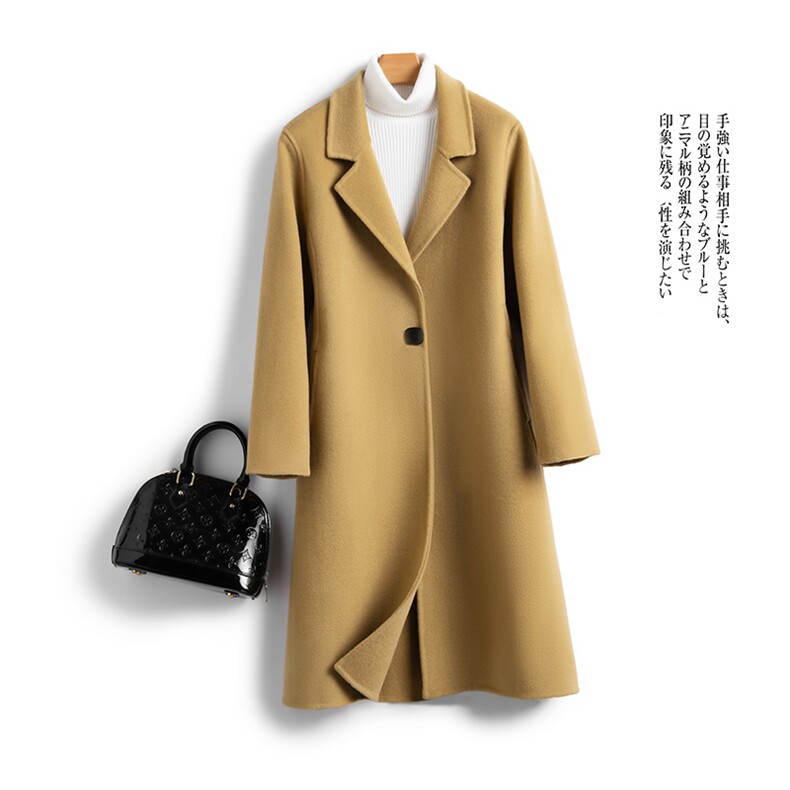 双面羊绒大衣女中长款2024新款秋冬高端修身羊毛大衣毛呢外套韩版,女装双面呢大衣,温鑫双面呢