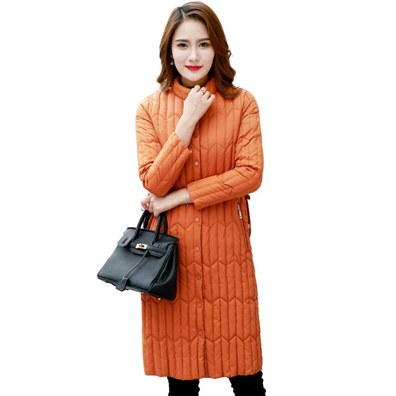长袖中长款直筒2020年冬季排扣羽绒服口袋拼接韩版气质,女装羽绒服,笃写