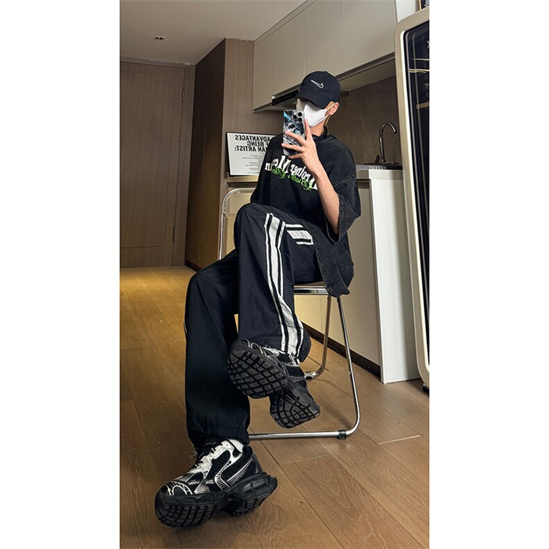 现货 夏季速干巴黎神裤撞色拼接条纹休闲运动长裤男K650-P45 控68图片