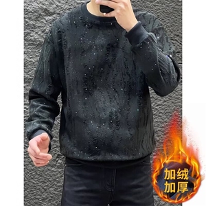 休闲长袖T恤男满天星卫衣设计宽松网红痞帅闪亮发光圆领打底衫潮图片