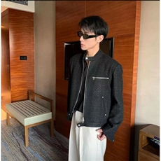 2025新款小众设计感编织格子小香风正肩夹克男短款夹克外套上衣，男装夹克，四季星座505