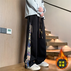 小熊拼接宽松直筒休闲长裤加绒加厚KJ8572-特P35/常规K8461-特P30，男装卫衣，电商A007