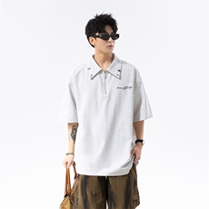 半拉链刺绣金属扣Polo衫防晒凉感短袖T恤男小众设计上衣潮，男装防晒衣，星座516