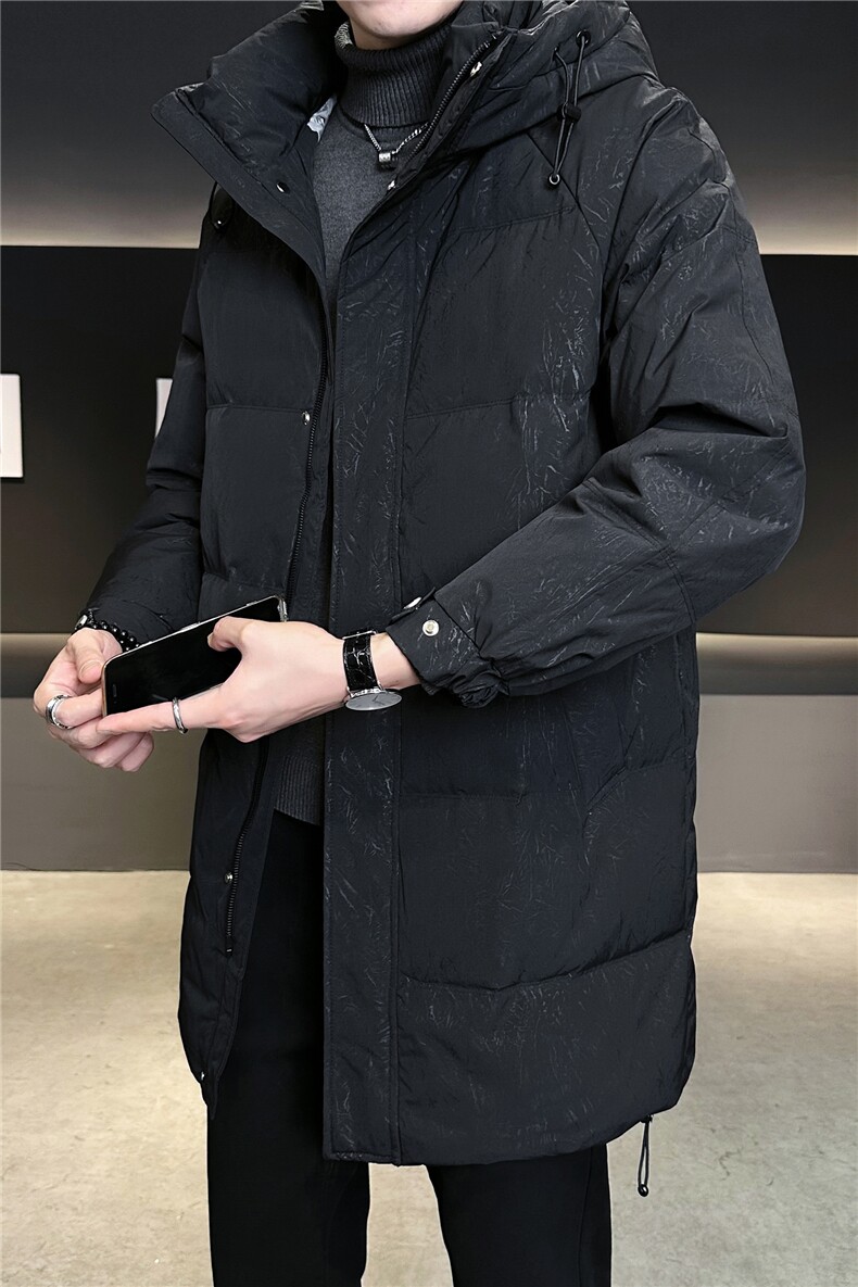 9997-M-3XL-P235标50店主风休闲中长款连帽特殊面料羽绒服外套,男装羽绒服,电商B255