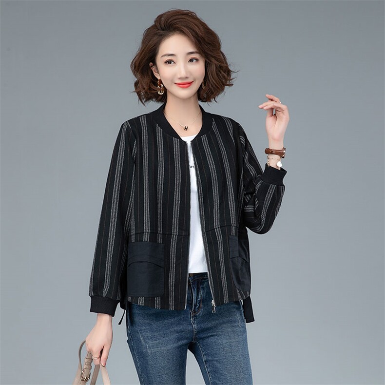 2021春秋季时尚文艺短外套条纹撞色拼接宽松休闲百搭舒适女,女装短外套,余墨