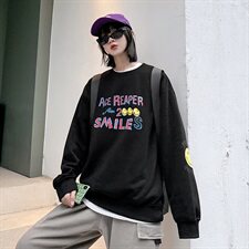 【】A003-HW3082-P45冬装新款加绒笑脸印花套头卫衣港风2，男装卫衣，电商A003