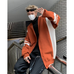 针织开衫男韩版潮流拼色大V领帅气2023冬季新款ins毛衣MZ192-P57图片