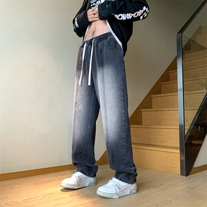 K6601-P55   控68！ 渐变色牛仔裤男高街直筒复古美式裤子图片