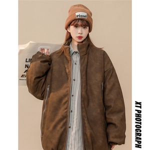 1PU皮复古做旧双侧金属拉链大码M-5XL加棉棉衣男MY77092P130控198图片