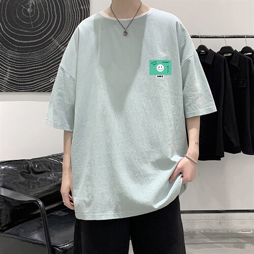 YT26264-P30亚麻短袖t恤男大码五分袖男宽松七分袖港风模特,男装T恤,电商A040