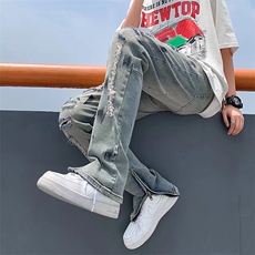 美式复古破洞牛仔裤男潮做旧补丁拉链修身直筒休闲长裤N8101-P47，男装牛仔裤，星座1116A-1（原606A）