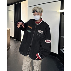 新款美式贴布立领牛仔外套春秋季宽松休闲百搭外套夹克，男装工装外套，星座410-7