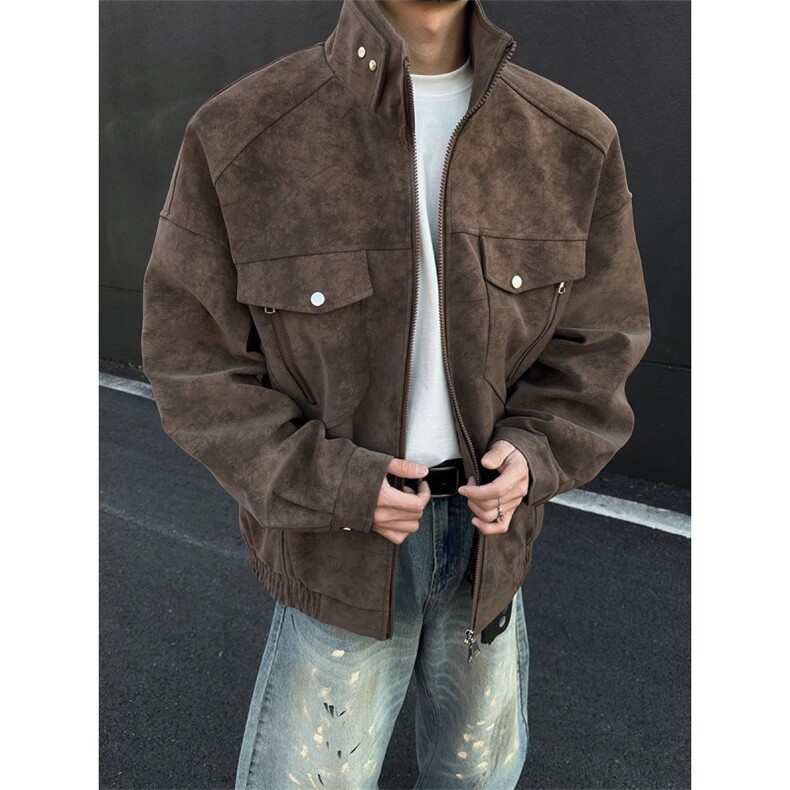 皮外套男春秋高级感痞帅立领美式复古工装男装皮衣夹克男款衣服，男装皮衣，星座410-6（原星座1304-1）