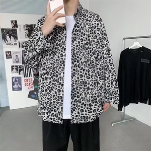 暗黑系豹纹衬衫男韩版潮流设计感上衣潮牌宽松痞帅衬衣CA173-P32图片