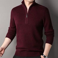 F81735羊毛加厚精品商务休闲秋冬季新款半高拉链中年男羊毛衫，男装针织衫/毛衣，钱塘207-1