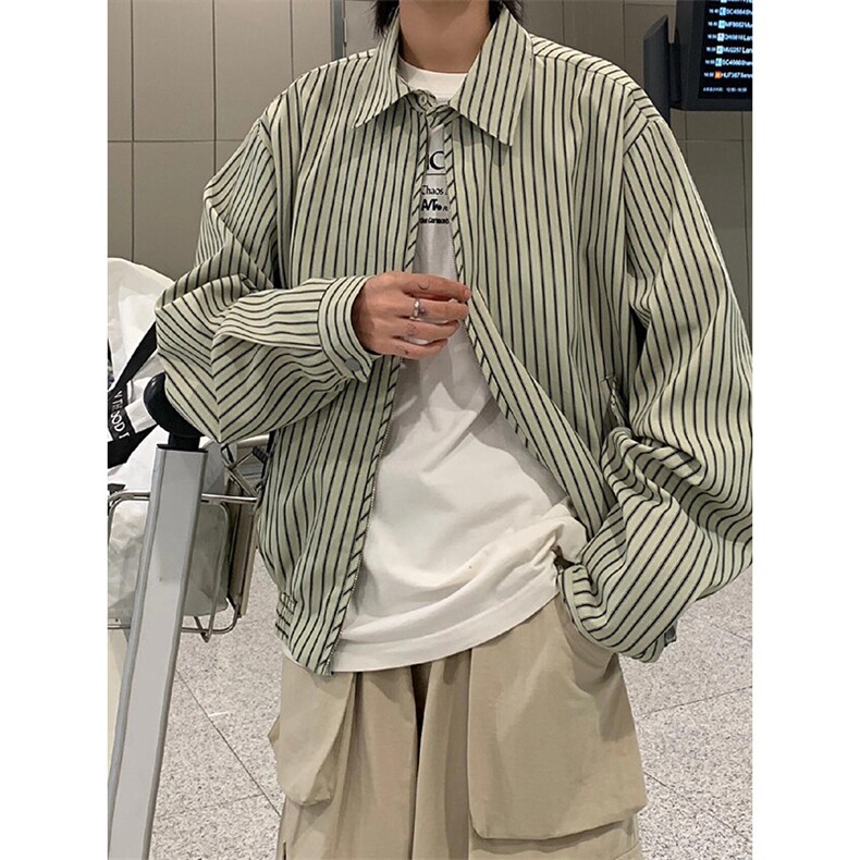 设计感拉链衬衫外套小众条纹冷淡系衬衣夹克JK009特P65,男装夹克,星座908-1