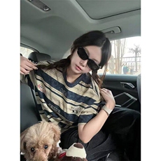 美式撞色条纹短袖男生夏季青少年高街美式设计感T恤复古休闲半袖，男装T恤，星座1008