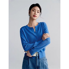 时尚百搭女士羊毛衫简约圆领短款开衫显瘦修身长袖针织外套，女装羊毛衫，泰沅羊绒