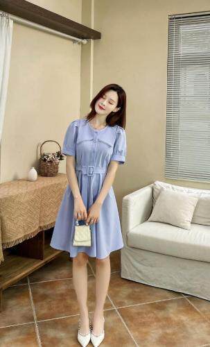 现货2021夏新款小清新淑女短袖连衣裙M-XXL，女装连衣裙，艾涵o