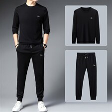 春秋季男士商务休闲套装圆领长袖T恤衫新款中青年潮流长裤两件套，男装休闲套装，电商B212（原钱塘6029）