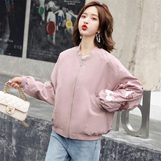 棒球服女2025年新款春秋刺绣宽松韩版无领ins潮薄款欧货秋装外套，女装短外套，美沁