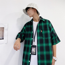 夏季短袖格子休闲男衬衫外套日系商务风男TX013-P28，男装衬衫，电商A128