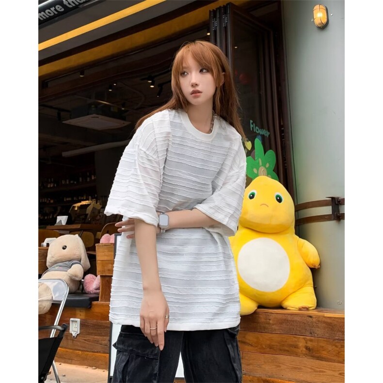 设计感小众短袖t恤男女ins潮夏季宽松圆领纯色休闲上衣 XF20-P39图片
