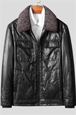 W21130海宁皮衣男头层牛皮白鸭绒羽绒服短款翻领皮夹克冬P780，男装皮衣，电商B360