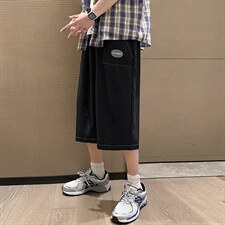 港风男士宽松直筒潮流运动休闲ins潮牌七分裤DK7107-P37控58，男装休闲裤，星座717
