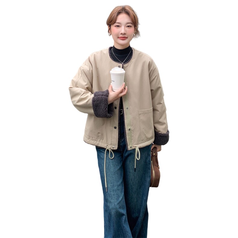 现货：冬装新款时尚百搭内里羊羔毛派克服外套2C135-8931P195K298,女装派克服,2C135