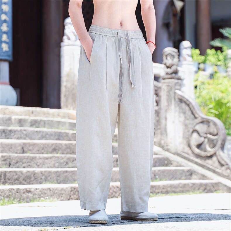 纯亚麻裤子男夏季薄款宽松透气直筒休闲长裤子K50P105,男装休闲裤,星座704A（原B229A）