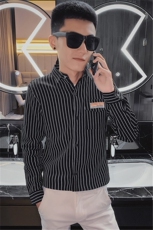 秋季条纹弹力长袖修身衬衫社会小伙休闲潮男衬衣C301B-CS06特，男装衬衫，电商C301B