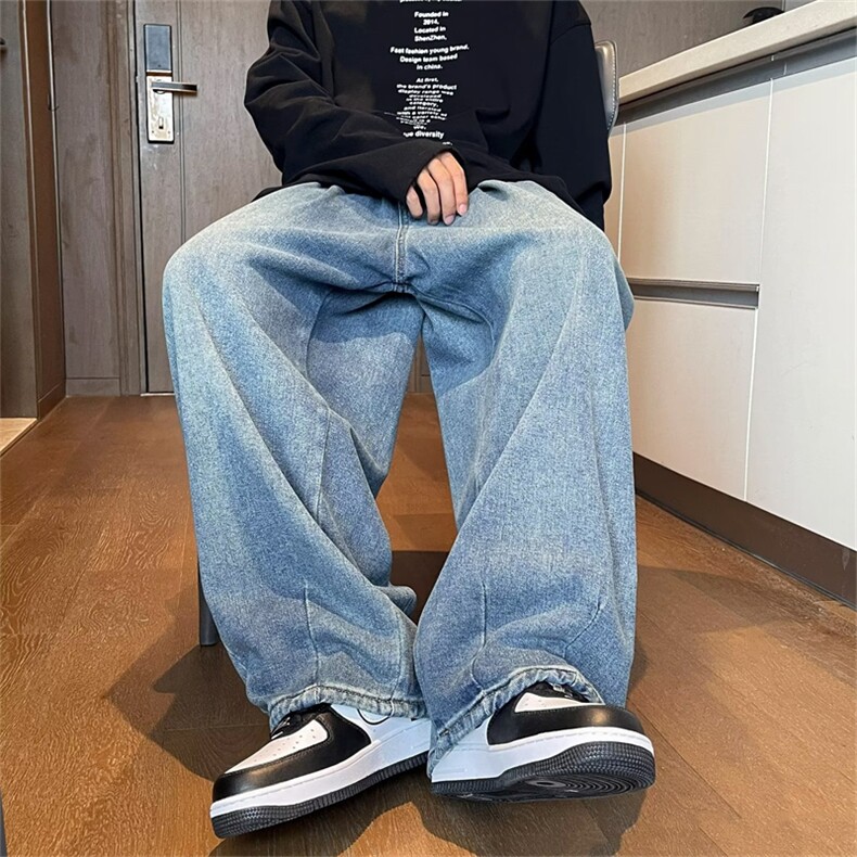 牛仔裤宽松直筒潮牌裤子男拖地阔腿裤百搭休闲老爹长裤EN812-p48,男装牛仔裤,星座1008