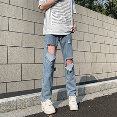 现货夏季破洞毛边五分牛仔裤浅蓝色乞丐中裤K065-K067-P35控58，男装牛仔裤，星座205