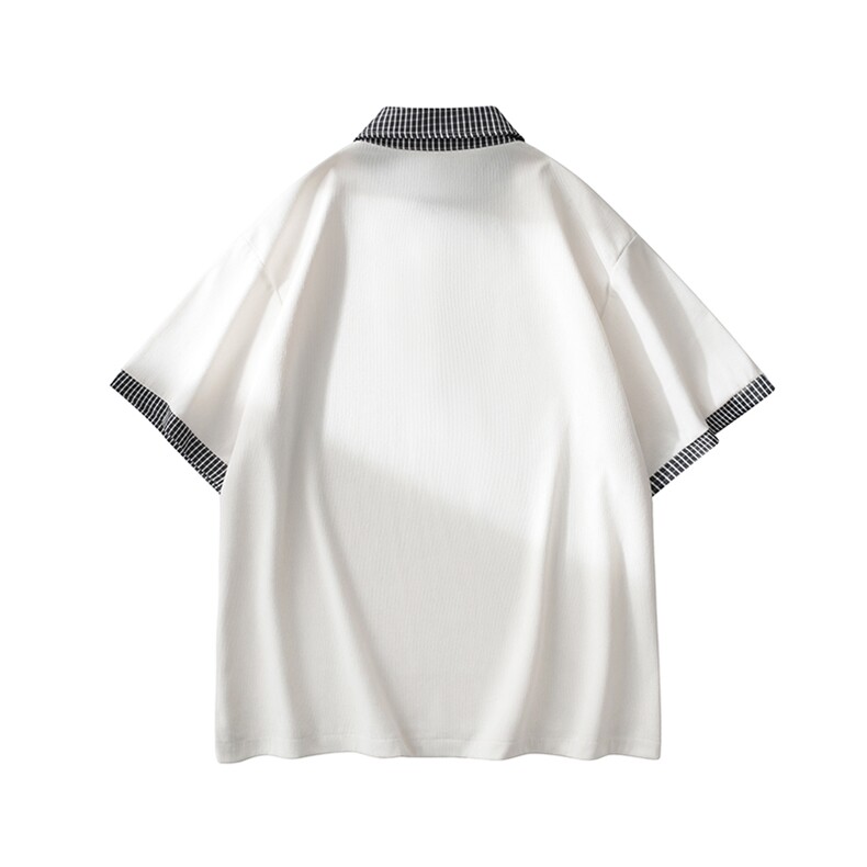 情侣同款经典时尚百搭格纹拼接复古休闲潮流POLO衫HY732P45控68,男装Polo衫,电商A102B