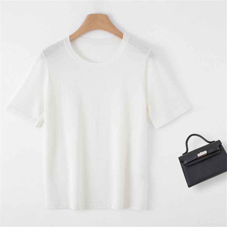 扬子纱精纺100细羊毛圆领针织短袖T恤打底衫女宽松休闲简约通勤薄，男装羊毛衫，润匹羊绒