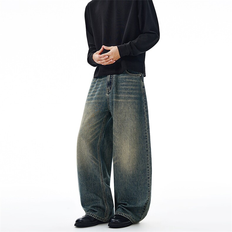 2025秋冬美式多色弯刀牛仔裤男女直筒宽松弧形百搭基础长裤子潮，男装牛仔裤，星座301D-3