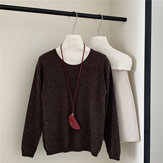 2025年秋季圆领长袖单件套头撞色双层领时尚百搭通勤，女装针织衫/毛衣，伊绒腾羊绒