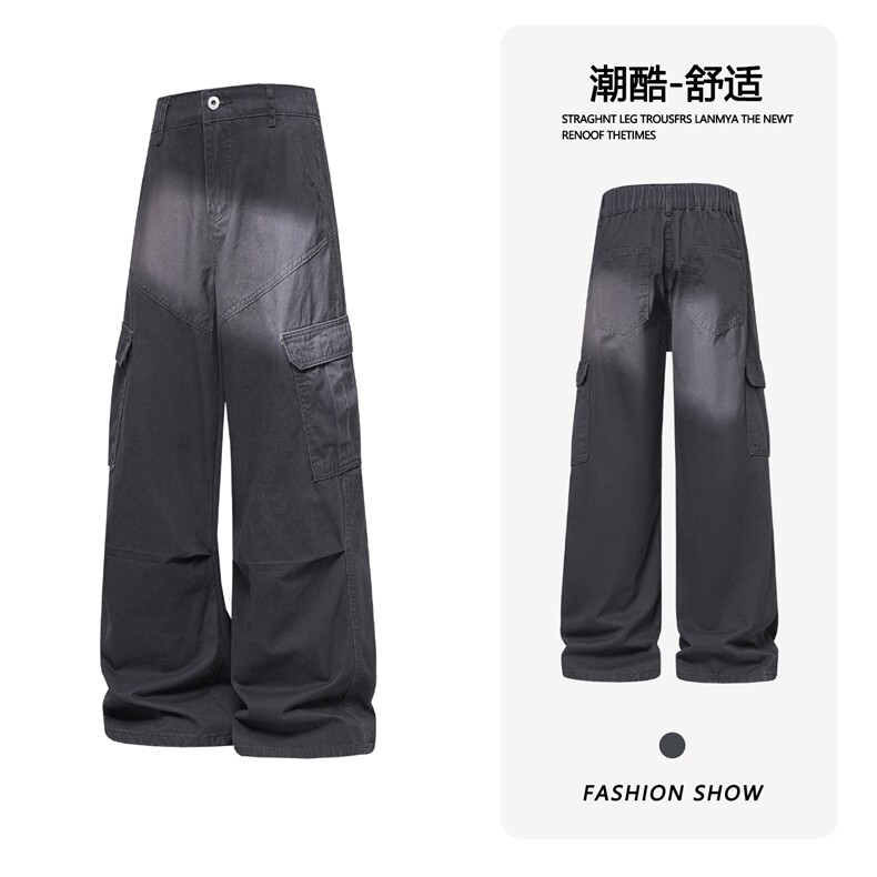 B221美式ins高街筒洗褪多口袋工装休闲牛仔裤LK26648-特P55控98,男装牛仔裤,电商B221