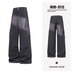 B221美式ins高街筒洗褪多口袋工装休闲牛仔裤LK26648-特P55控98