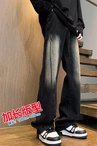 加长牛仔裤男高个子188cm110水洗复古渐变拼接裤子KZ014P63加绒73图片