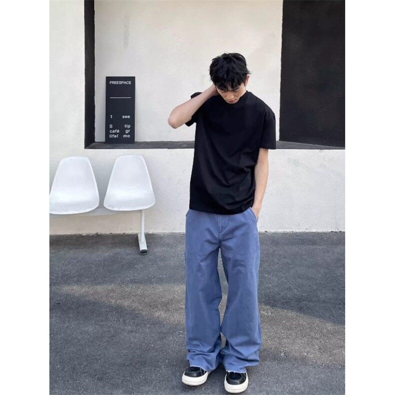 vibe风高级感氛围感法工蓝水洗做旧磨破工装裤休闲裤NZ1086,男装休闲裤,星座1116A（原606A-3）