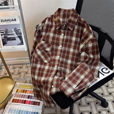 美式复古潮牌格子衬衫男秋季高级感宽松情侣衬衣外套CY1025-P38，男装衬衫，星座412-2