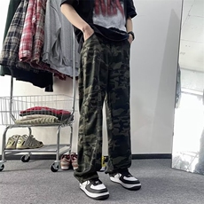 迷彩工装裤男款春季潮牌美式高街直筒纯棉休闲裤子潮流宽松阔腿裤，男装休闲裤，星座1013