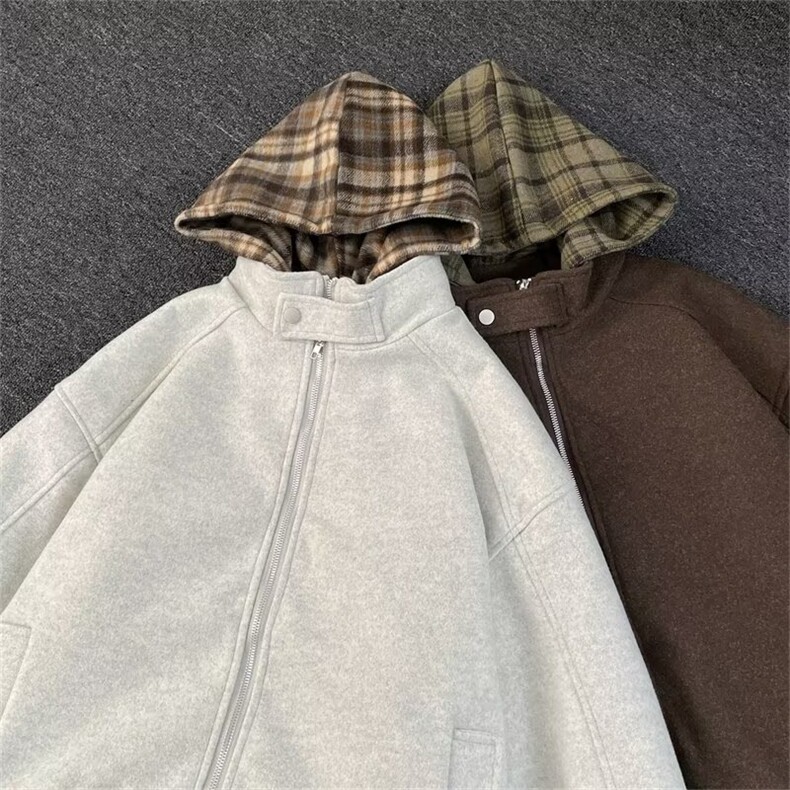 加绒加厚冬款男连帽棉衣毛呢条纹格子夹棉棉袄卫衣外套MA6P95,男装卫衣,星座1013-1