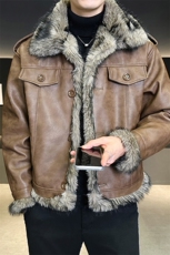 座山雕加绒加厚皮衣外套男士皮毛一体冬季PU皮棉衣B338-5606-P215，男装皮衣，电商B338