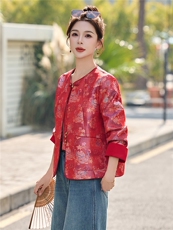 现货麒麟葫芦招财提花新中式巨好看百搭春秋短款女通勤聚会外套，女装短外套，木橙西子