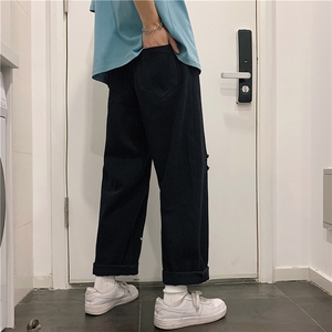 k705-p48-控68 中性高阶港风中性ins宽松大码肥仔破洞牛仔裤图片